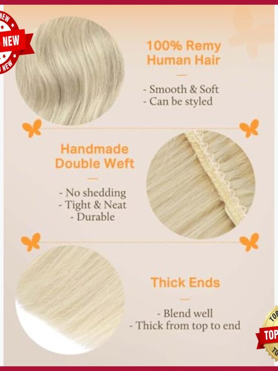 14 Inch 100g Human Hair Extensions, Sew In Weft, Platinum Blonde, Soft Silky main image 3